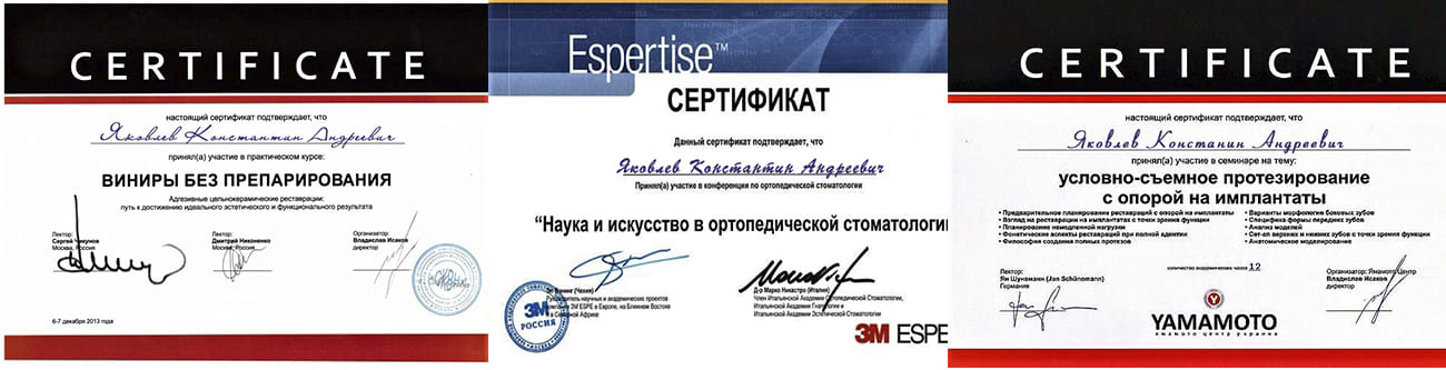 Второе фото с винирами сертификатами Яковлева К.А.